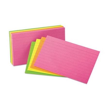 Tops Business Forms Oxford, Ruled Index Cards, 3 X 5, Glow Green/yellow, Orange/pink, 100PK 40279